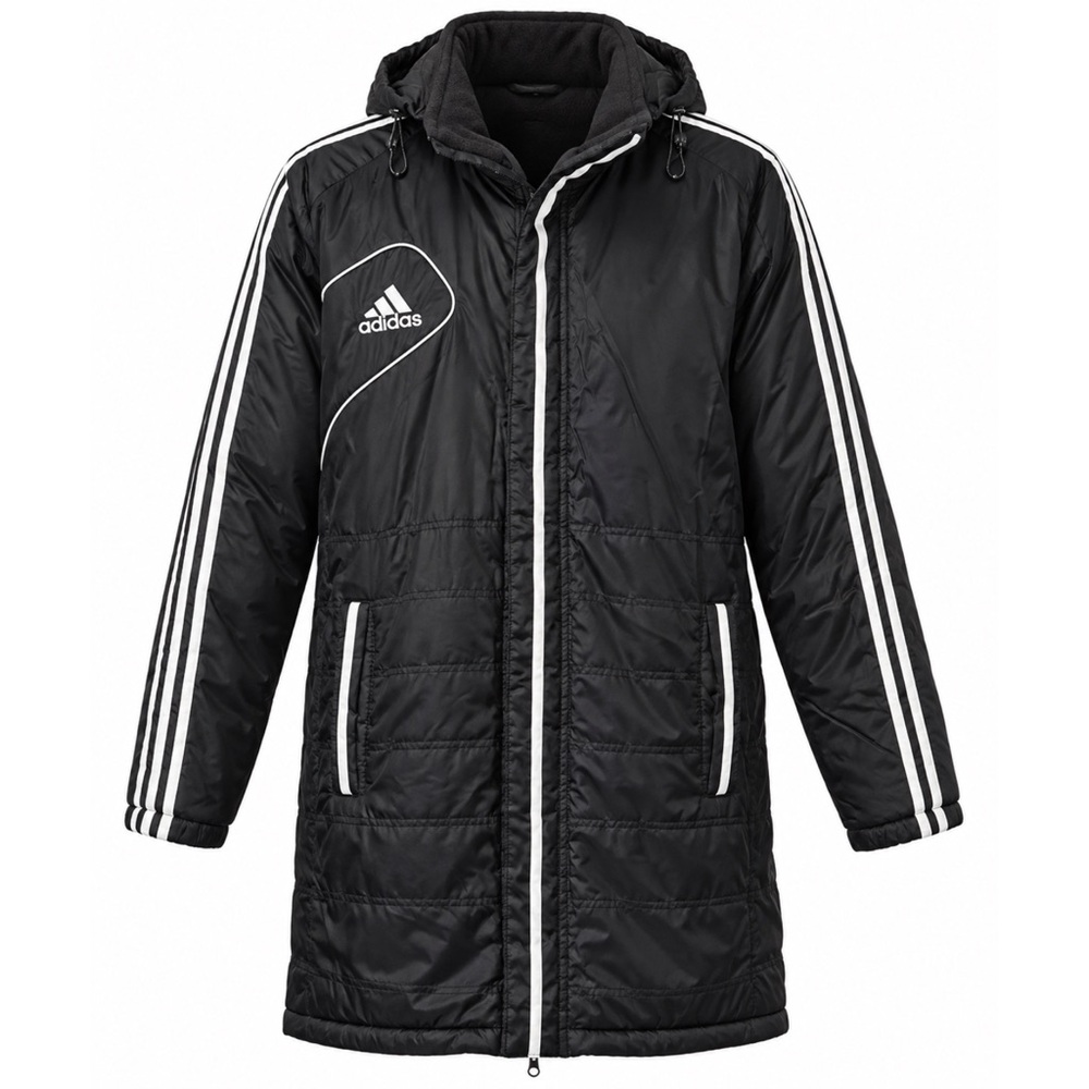 Adidas 2011 Y2K 3-Stripes Long Puffer Stadium Bench Coat Black White - L